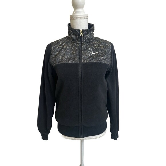 Nike Sportswear Women's XS Stardust Plush Fleece Jacket Black Gold - Picture 6 of 10